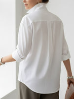 Womens Elegant Stand-collar Metal Buttons Cotton Linen Blouse