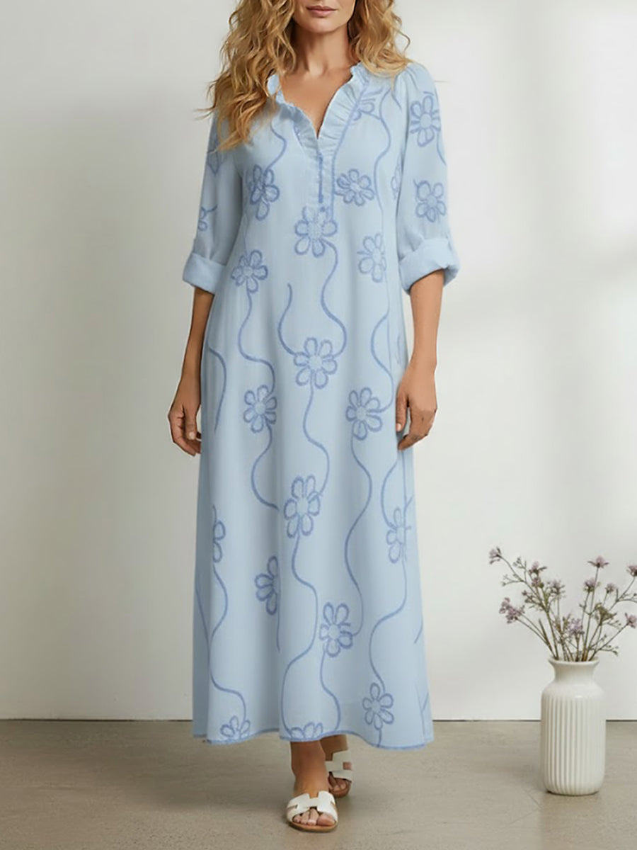 Women's Retro Ruffled Collar Floral A-line Dress