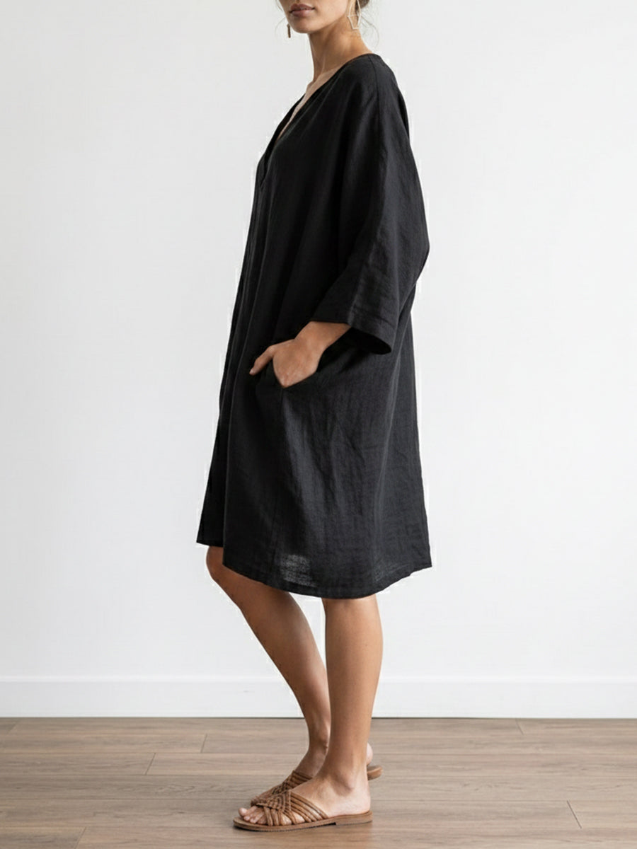 Loose-fit Casual Plus Size Linen And Cotton Dress