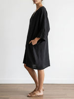 Loose-fit Casual Plus Size Linen And Cotton Dress