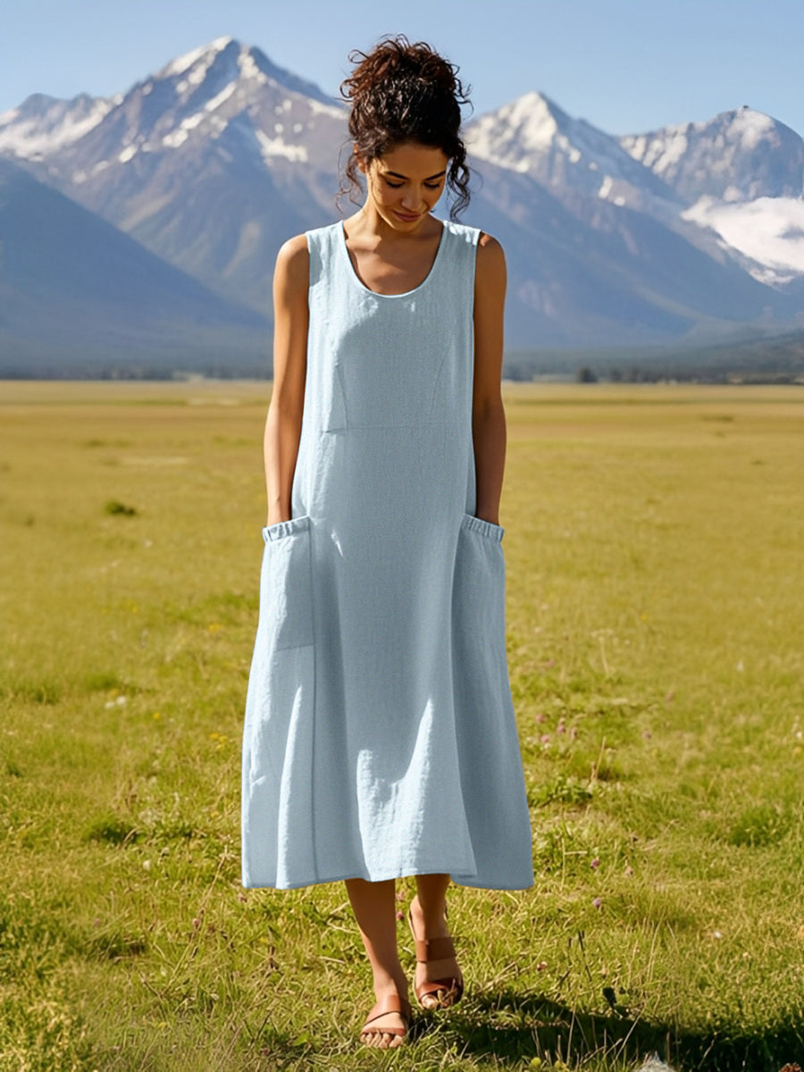 Linen Swing Beach Tank Dress Powder Blue / S