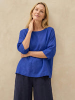 Linen Boatneck 3/4 Length Sleeve Top