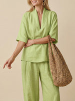 Casual And Cozy Minimalist Linen Two-piece Set for Women