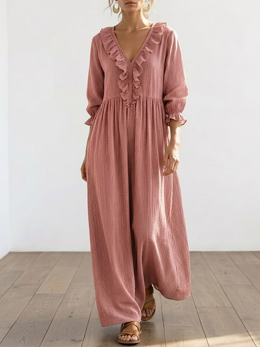 Women's Striped Art Print Casual Stylish Ruffled Vacation Maxi Dress