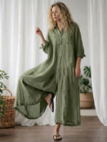 Women’s Relaxed-Fit Linen Button-Down Long-Sleeve Jumpsuit