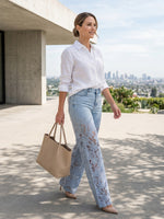 Women's High-Waisted Lace Patchwork Flowy Wide-Leg Denim Pants