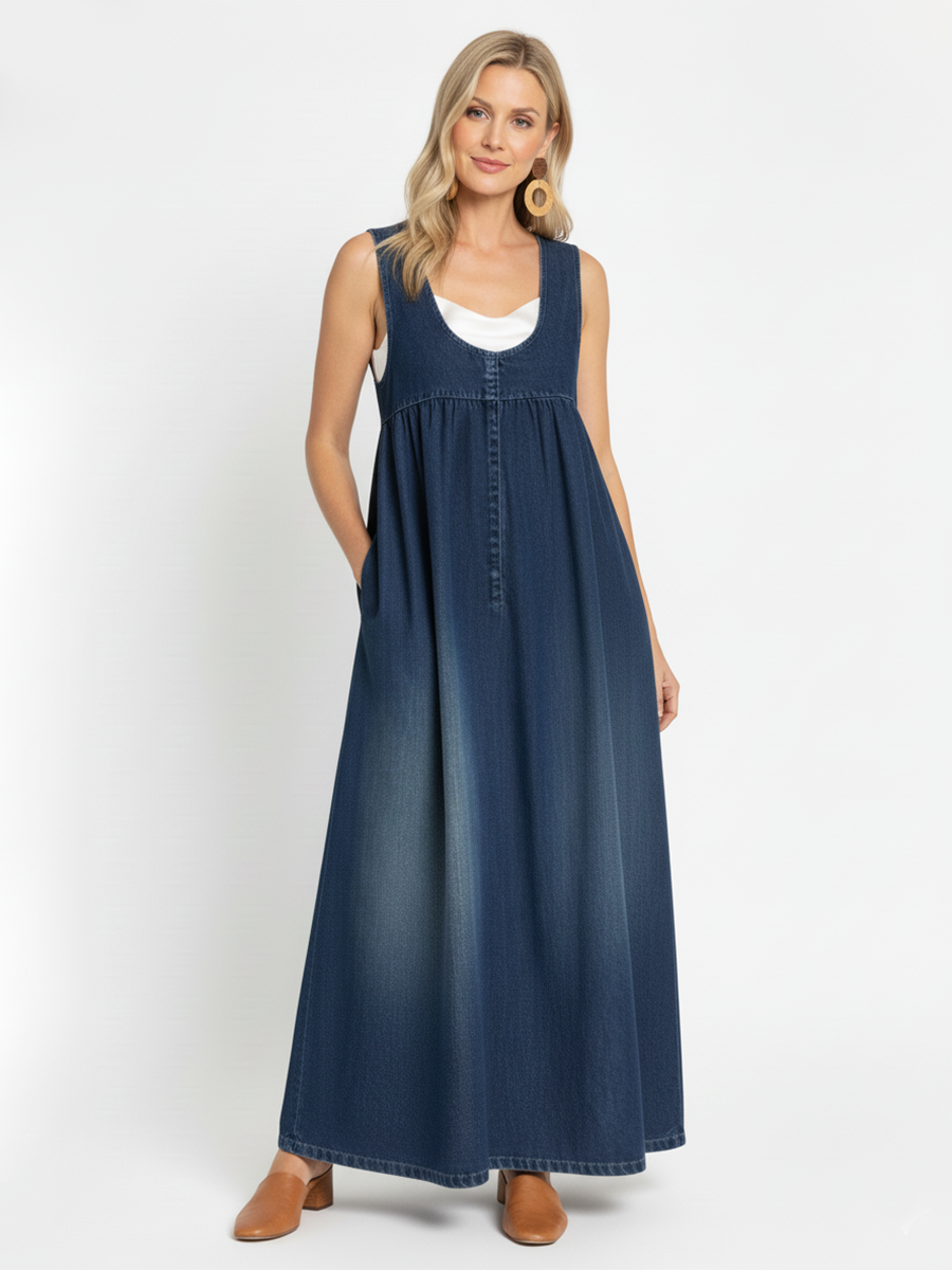 Women's Sleeveless Casual Loose Denim Vest Dress