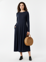Wool Arc-Panel Sculpted Pleats Maxi Dress