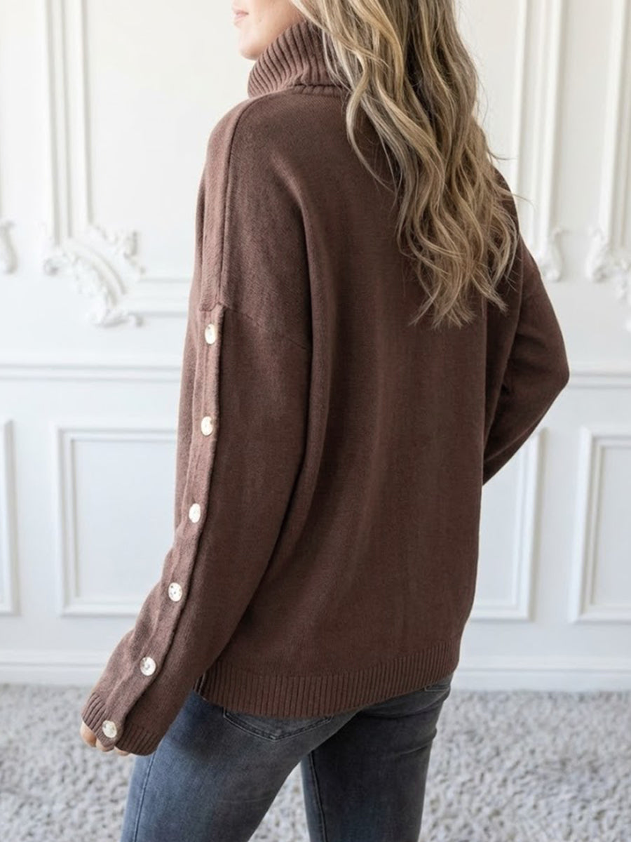 Casual High-Neck Button-Down Knit Sweater