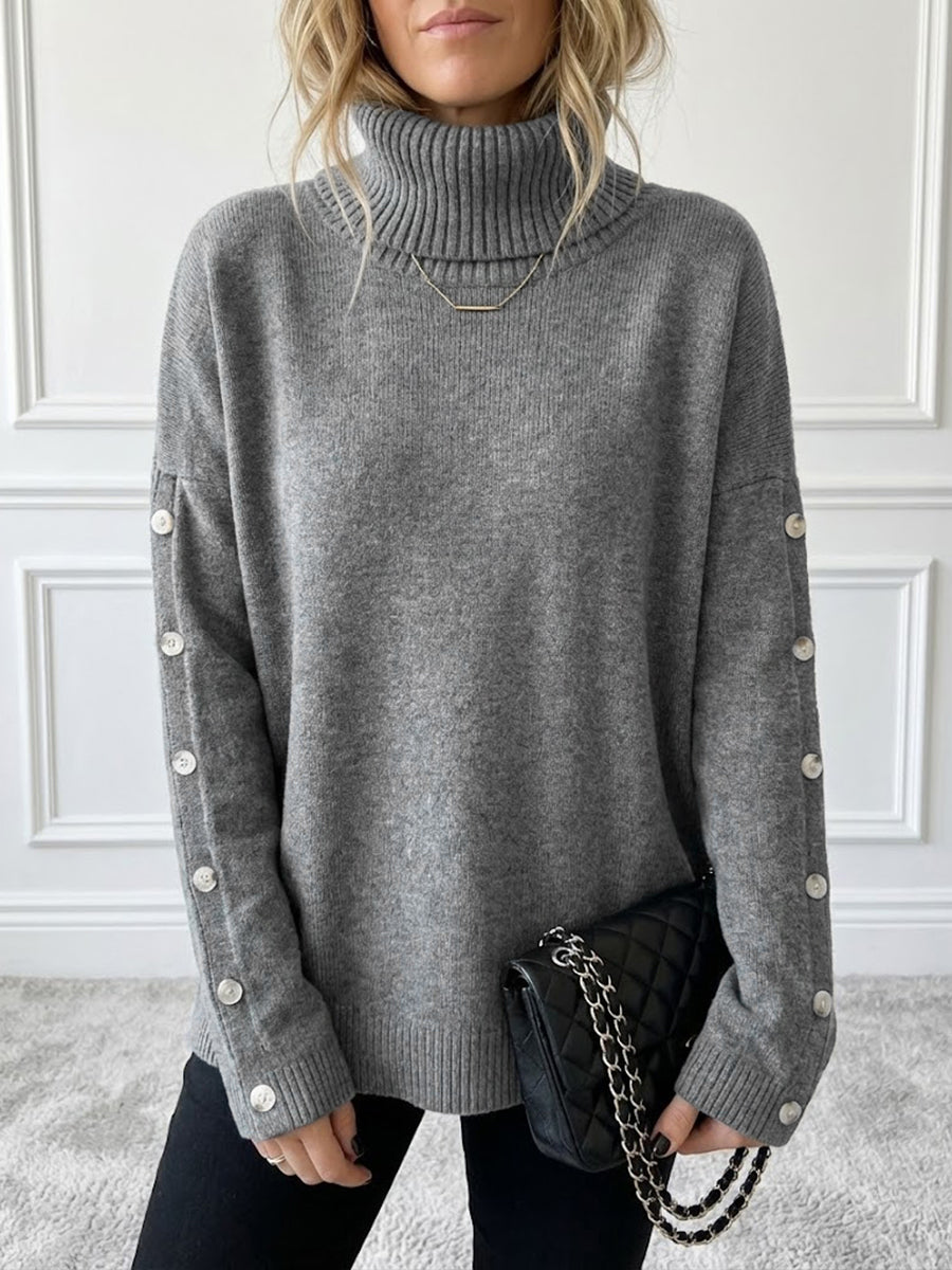 Casual High-Neck Button-Down Knit Sweater