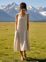 Linen Swing Beach Tank Dress Natural Melange / S