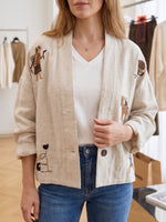 Casual Embroidered Linen And Cotton Cardigan