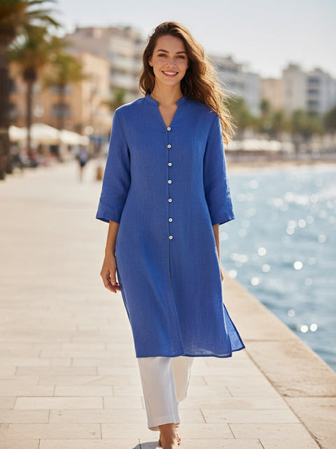 Linen Hand Button Long Top