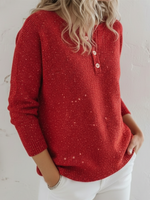 Women's Shiny Henley Neck Solid Color Sweater Top