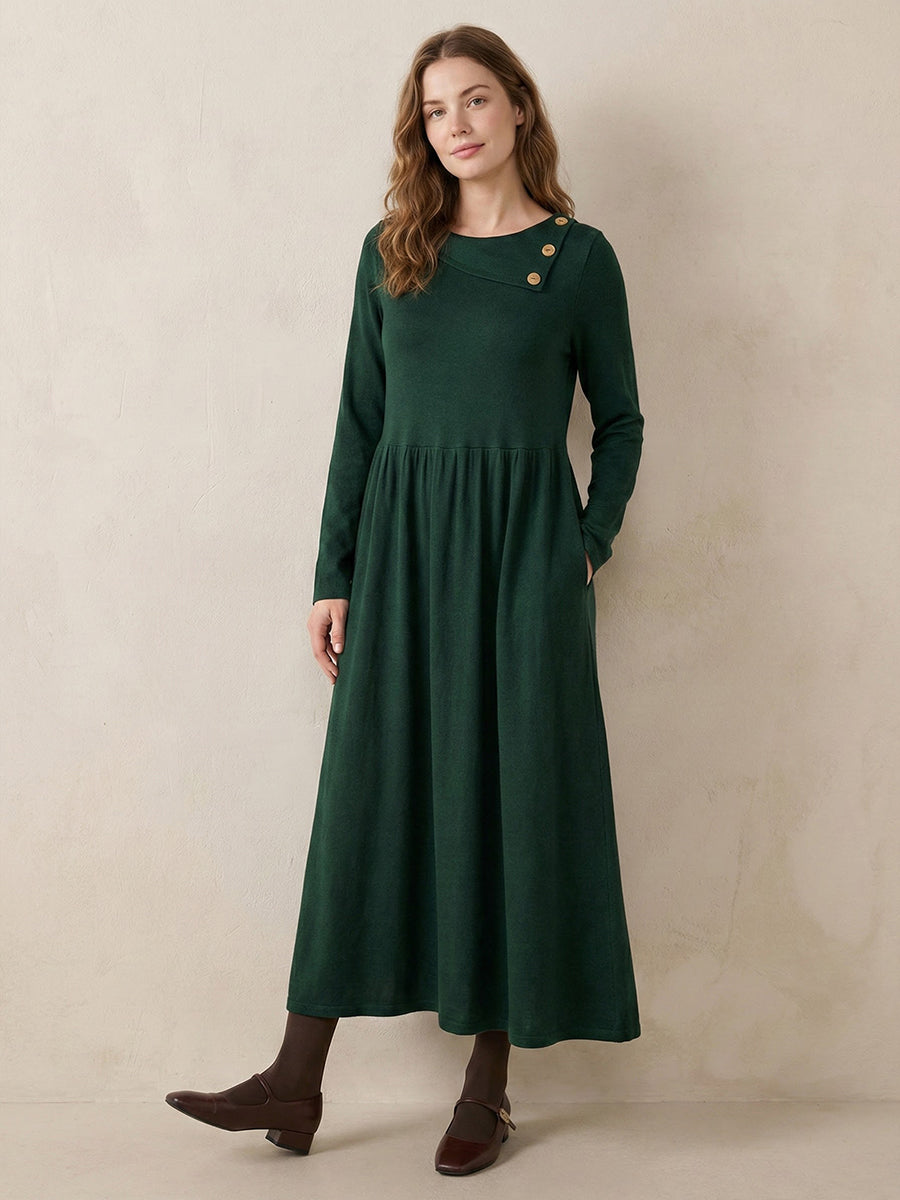 Wool Layered Neck Pleated Maxi Dress BILLIE