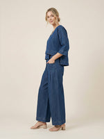 Women's Casual Denim Cotton Top And Pants Two-piece Set