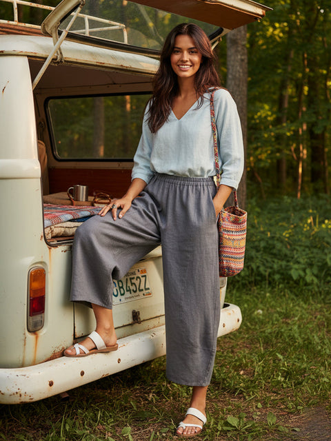 Linen Classic Ankle Pants Grey / S