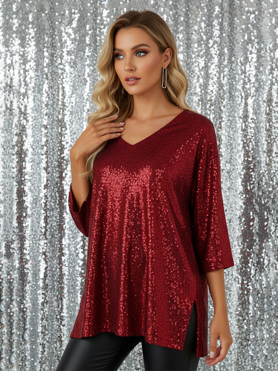 Women's Sparkly Christmas V-neck Top