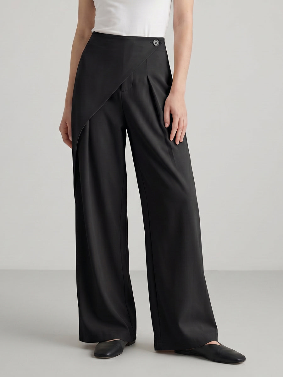 Women's Minimalist High-Waist Asymmetric Flowy Wide-Leg Trousers
