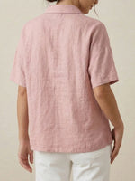 FIORACHIC Women’s Cotton Linen Polo Collar Short Sleeve Casual Shirt