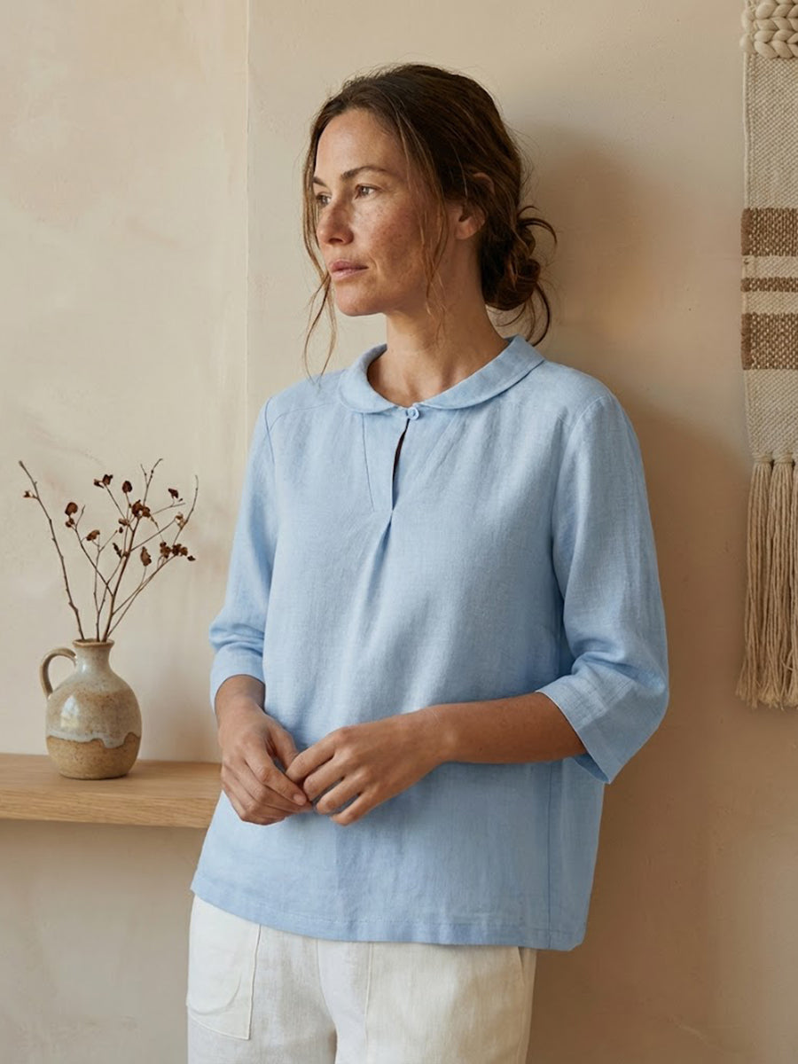 Women's Linen Shawl V-Neck Half Sleeve Top