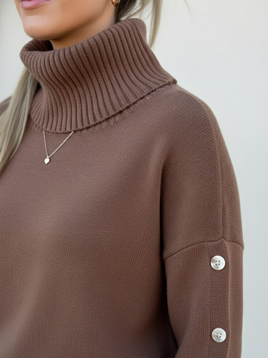 Casual High-Neck Button-Down Knit Sweater
