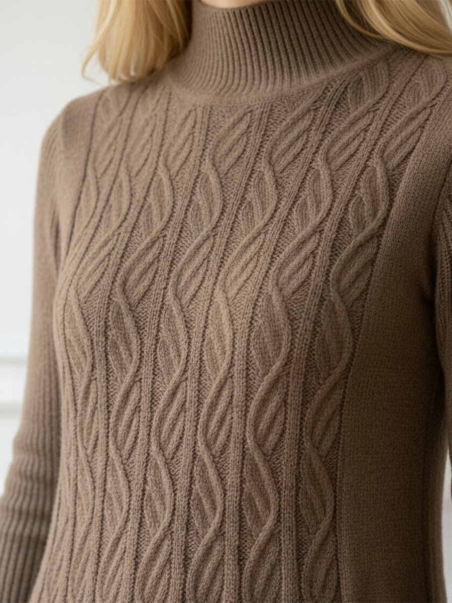 Womens Mid-Collar Loose-Fit A-Line Maxi Wool Dress with Knee-Length Hem