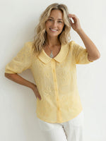 Women’s Vintage Peter Pan Collar Embroidered Floral Shirt
