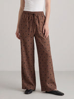 Classic Casual Embroidered Polka-dot Linen-cotton Trousers