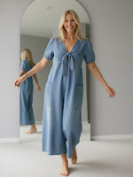 Women's Casual Loose Short-sleeved V-neck Denim Jumpsuit