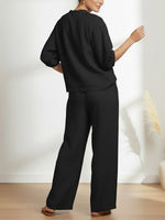 Womens Stylish Cozy Shirt & Wide-Leg Pants Linen Cotton Two-Piece Set