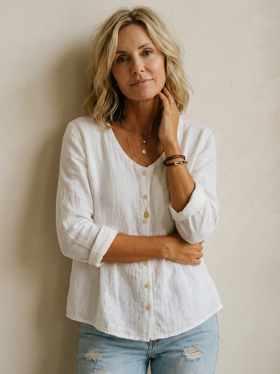 Women’s Lightweight Linen Blend V-Neck Shirt