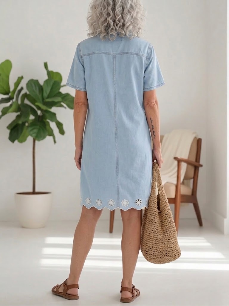 Casual Embroidered Denim Dress