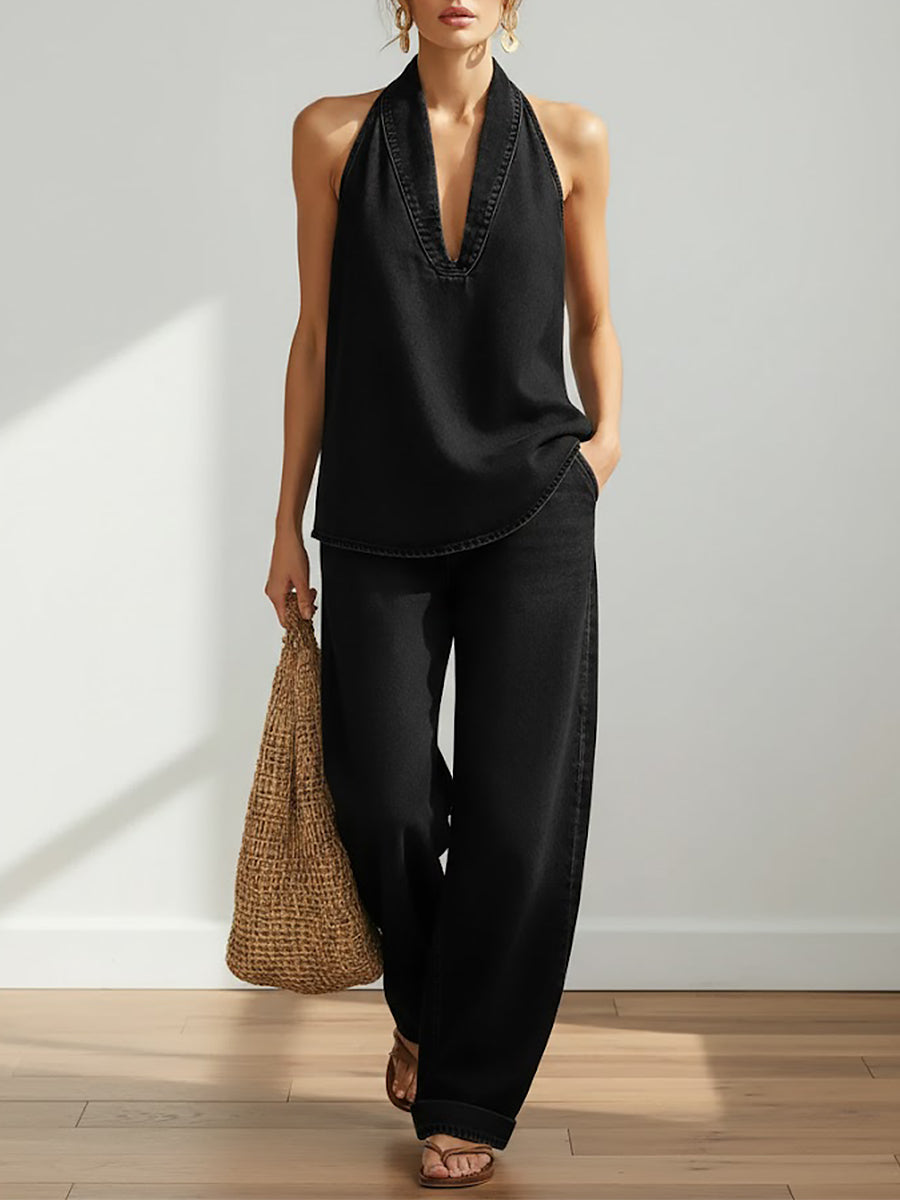 Women's Cozy Minimalist Two-piece Denim Set