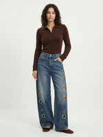 Women’s High-Waisted Wide-Leg Jeans with Side Grommet Details