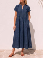 Casual Pleated Linen And Cotton Short-sleeve Dress
