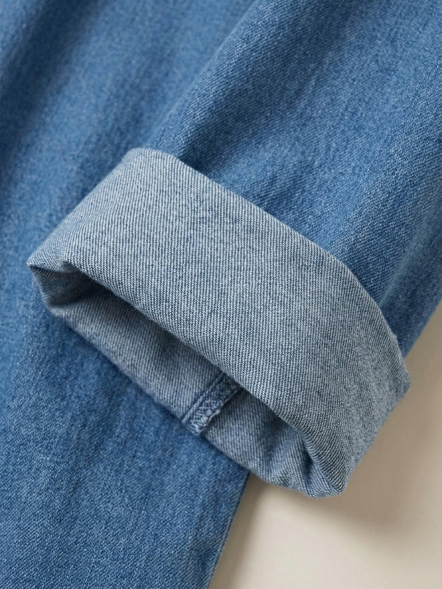 Women's Casual Washed Denim V-Neck Tunic Top