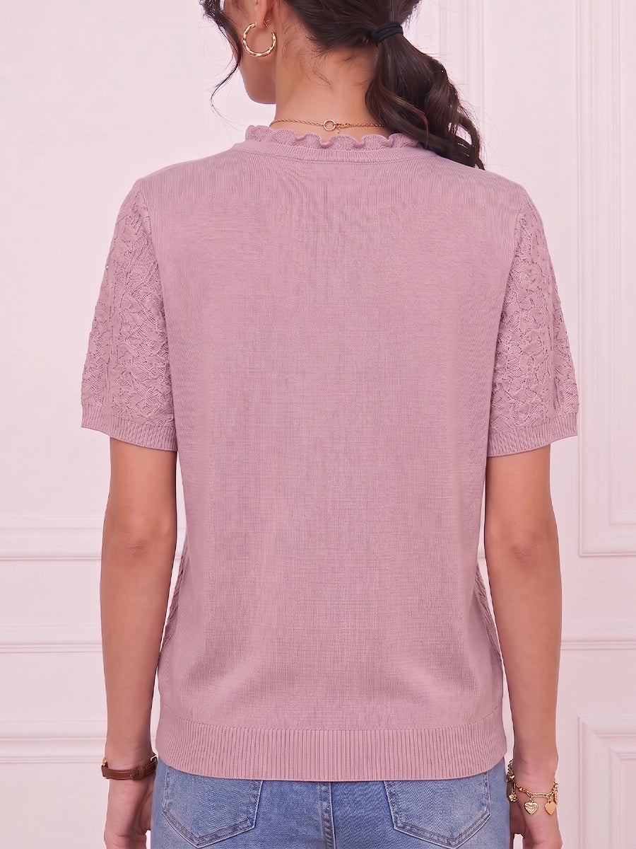 Casual And Cozy Jacquard Knit Pullover With Pearl-embellished Collar