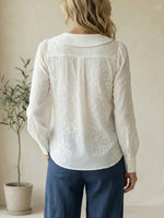 Vintage Peter Pan Collar Embroidered Floral Button-Up Shirt