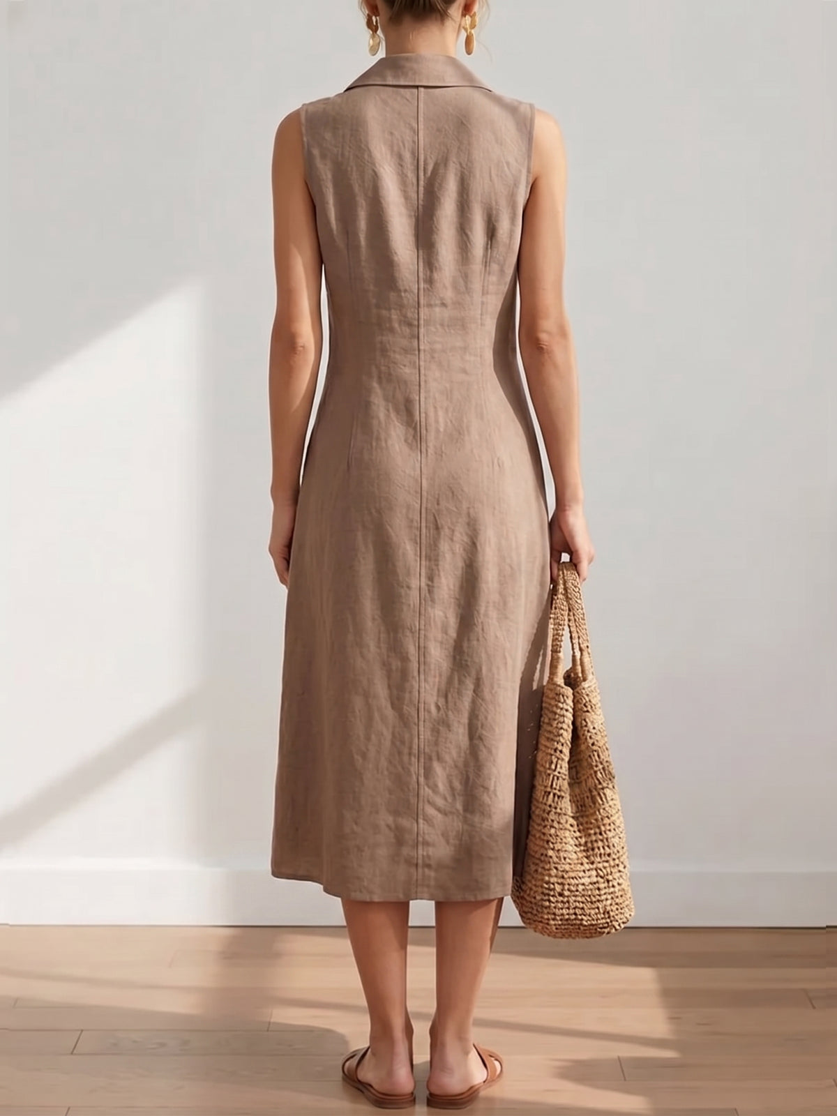 Casual Sleeveless 100% Linen Dress