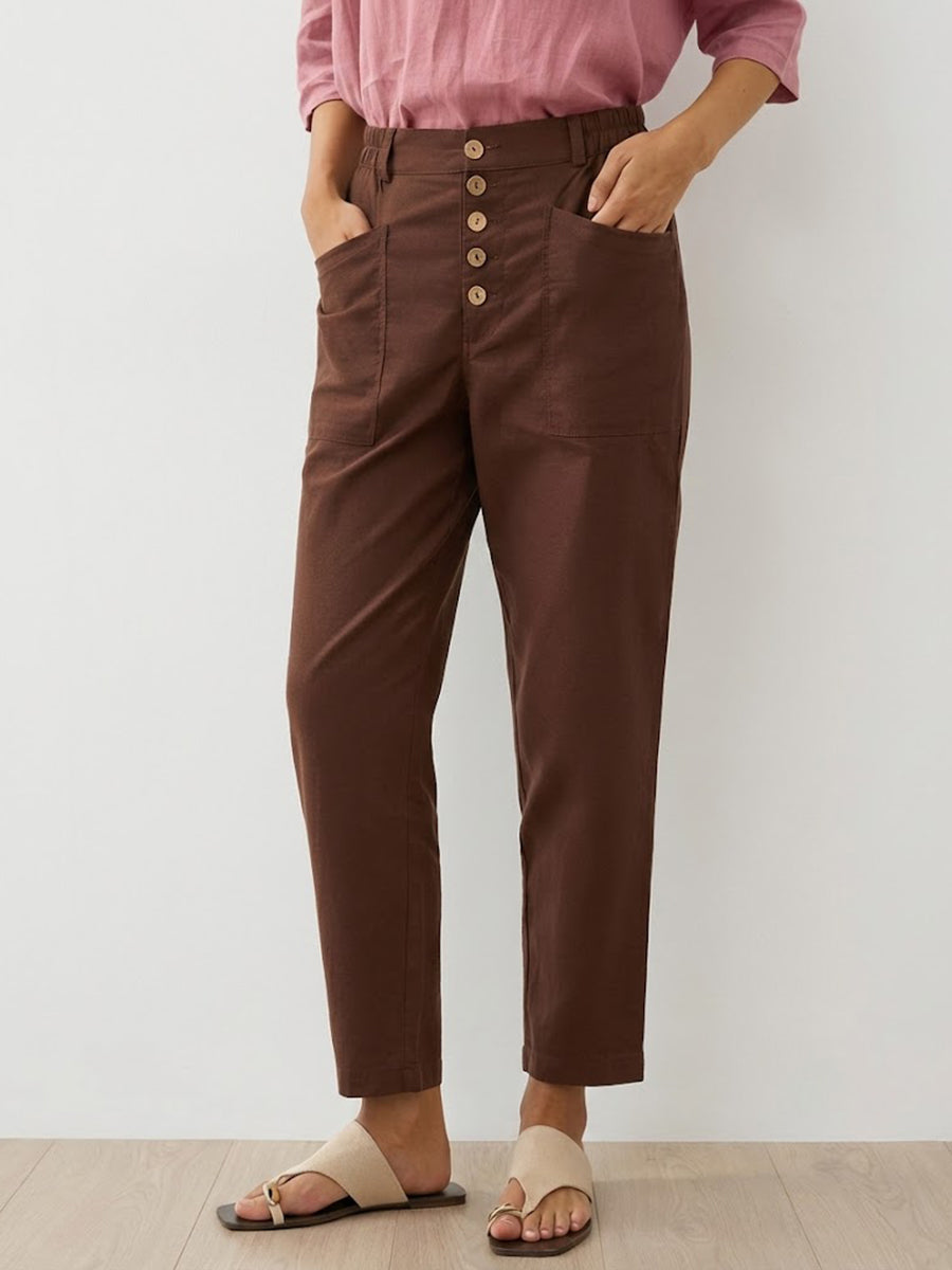 Women's Linen Simple Button Fly Trousers