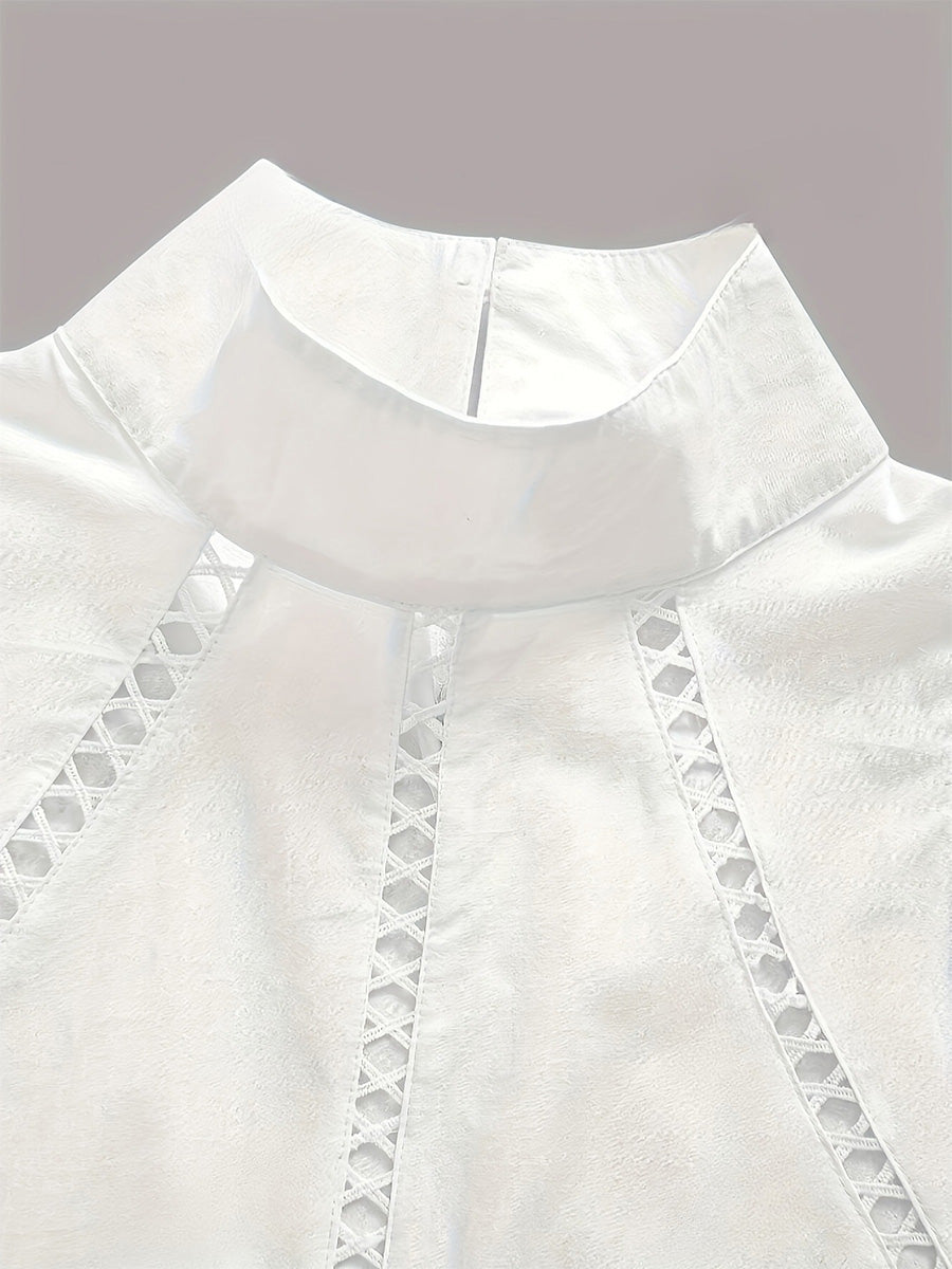 White Linen Cotton Sleeveless Blouse With Eyelet Cutout Details