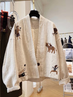 Casual Embroidered Linen And Cotton Cardigan
