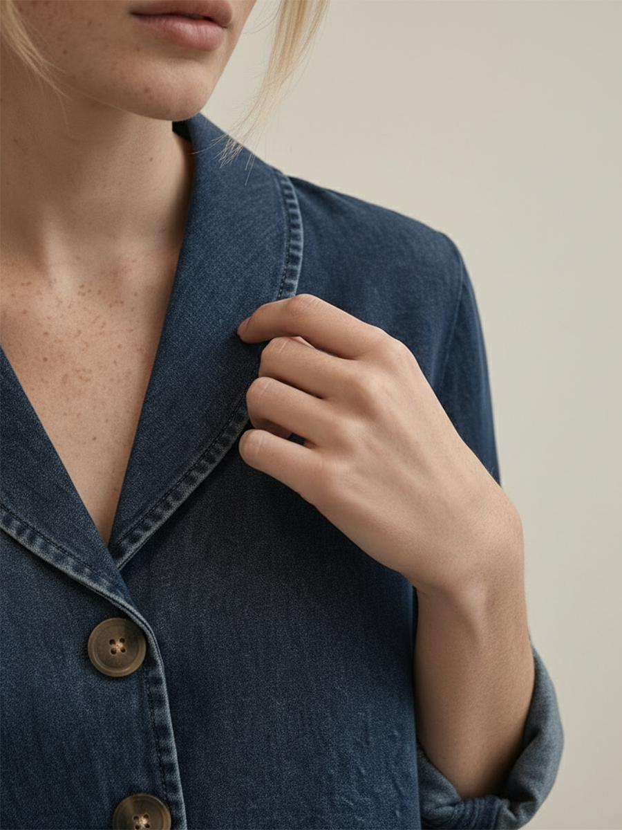 Fiorachic Women‘s Vintage Shawl Collar Button-up Denim Cotton Top
