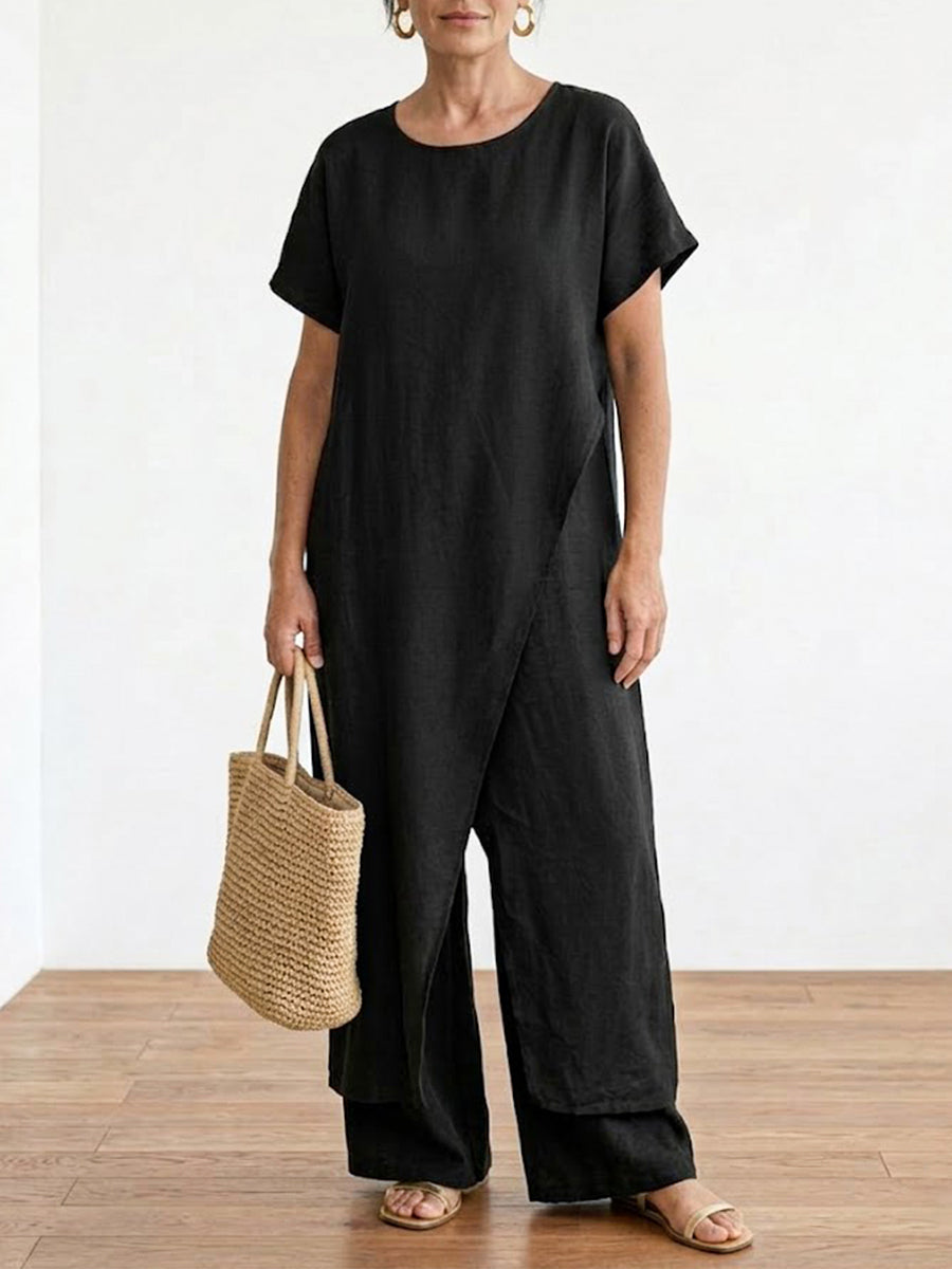 Womens Cozy Loose-fit Asymmetrical Design Two-piece Set