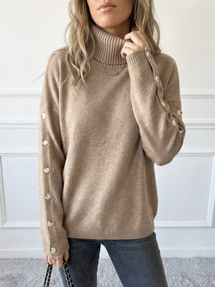 Casual High-Neck Button-Down Knit Sweater