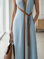 Women's Stand-up Collar Sleeveless Casual Loose Cotton And Linen Dress