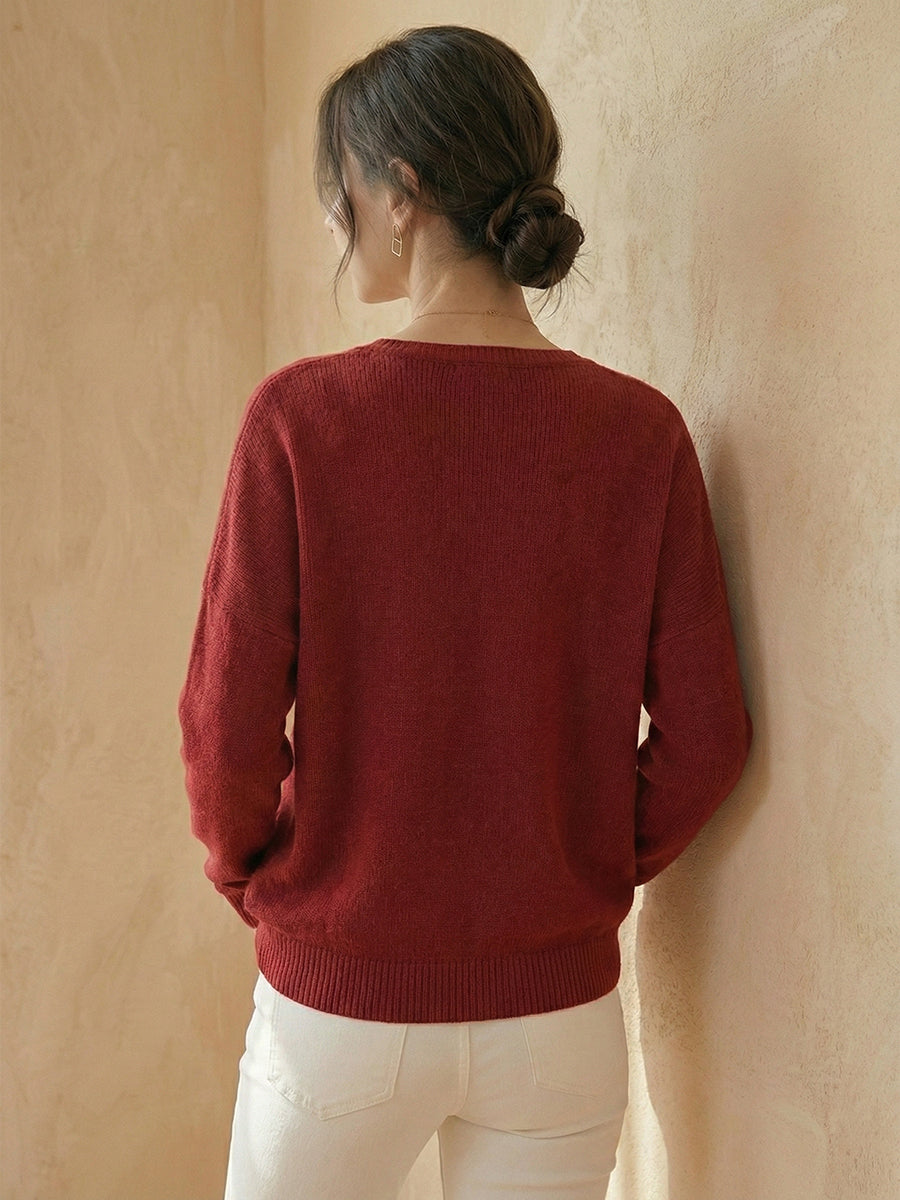 Women's Soft Solid Color Henley CollarSweater Top
