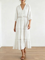Mid-sleeve Openwork Embroidered Dress