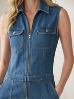 Women's Casual 100% Cotton Zip-up Denim Jumpsuit
